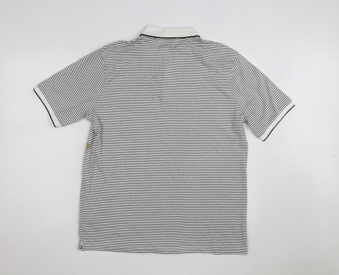 Marks and Spencer Men's White Striped Cotton Polo Shirt Size L