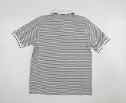 Marks and Spencer Men's White Striped Cotton Polo Shirt Size L