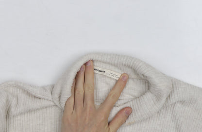 Pull&Bear Women Beige Roll Neck Slim Knit Jumper Size L