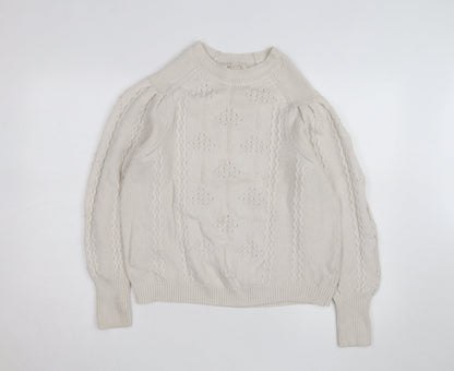 Marks and Spencer Women’s Ivory Cable-Knit High Neck Jumper UK 12