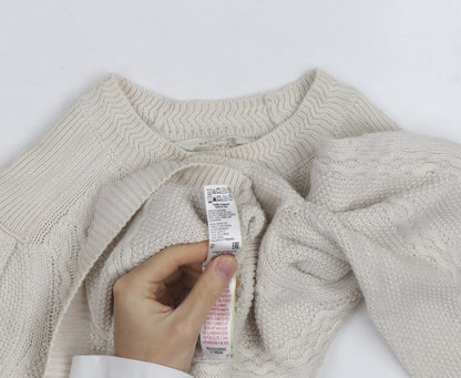 Marks and Spencer Women’s Ivory Cable-Knit High Neck Jumper UK 12