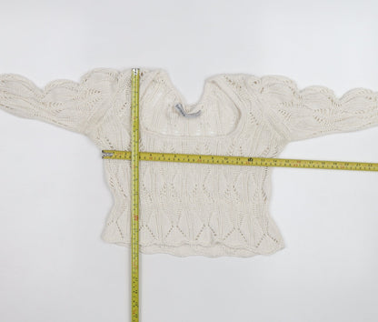Bershka Women’s Ivory Open-Knit Square Neck Jumper Size 6