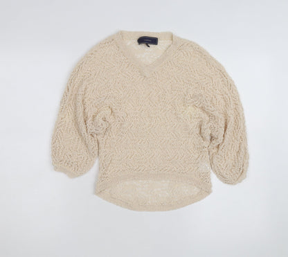 Lumière Women's Beige Open Knit V-Neck Pullover Jumper M