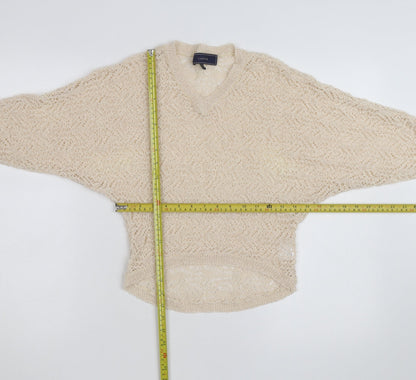 Lumière Women's Beige Open Knit V-Neck Pullover Jumper M