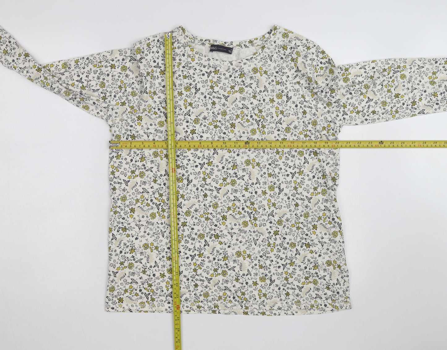 Marks and Spencer Women’s Floral Long Sleeve T-Shirt Size 16 White Cotton Blend