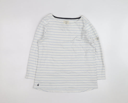 Joules Women’s White Blue Striped Long Sleeve Cotton T-Shirt UK 12