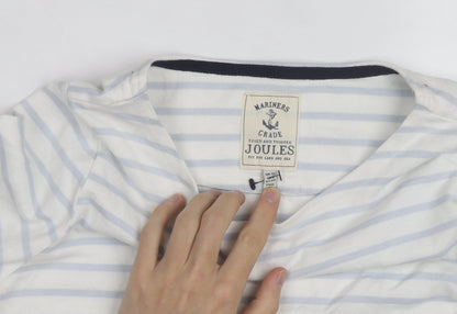 Joules Women’s White Blue Striped Long Sleeve Cotton T-Shirt UK 12