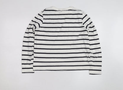 H&M Women’s White Black Striped Long Sleeve Cotton T-Shirt Size S