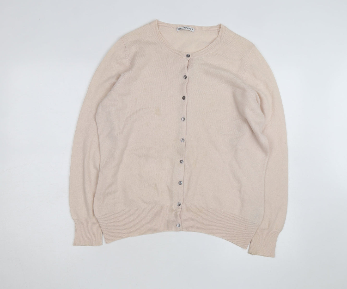 Marks and Spencer Women Beige Cashmere Cardigan UK 16 Long Sleeve