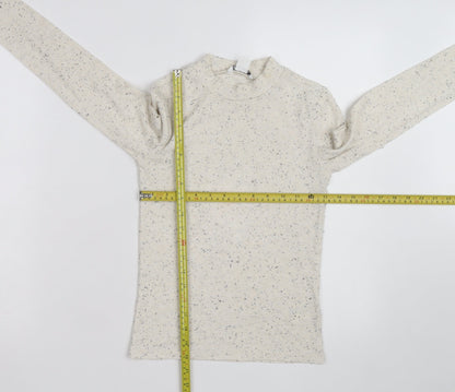 Monki Women's Ivory Mock Neck Ribbed Knit Jumper XS