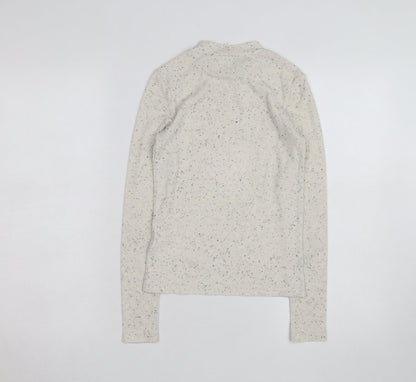 Monki Women's Ivory Mock Neck Ribbed Knit Jumper XS