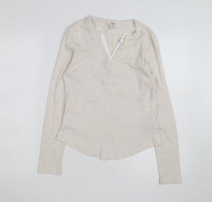 Next Women Beige Henley Long Sleeve Cotton Jumper Size 12