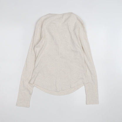 Next Women Beige Henley Long Sleeve Cotton Jumper Size 12