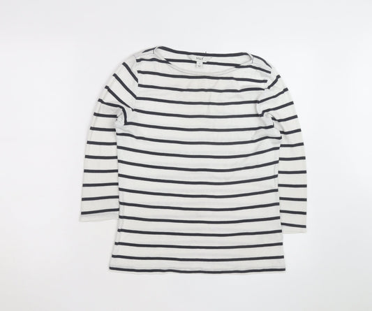 Marks and Spencer Womens White Striped Boat Neck 3/4 Sleeve Cotton T-Shirt Size 8