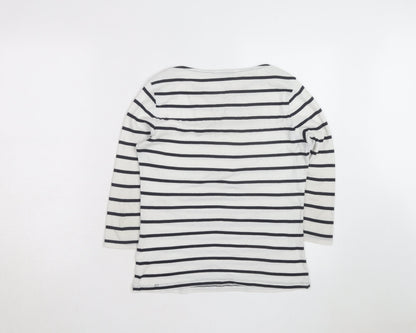 Marks and Spencer Womens White Striped Boat Neck 3/4 Sleeve Cotton T-Shirt Size 8