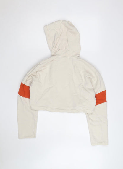 FILA Womens Beige Cropped Hoodie Small Drawstring Logo Pullover