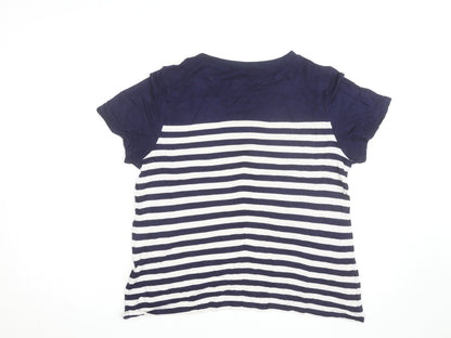 Oasis Womens Blue Striped Embroidered Bird T-Shirt Size L