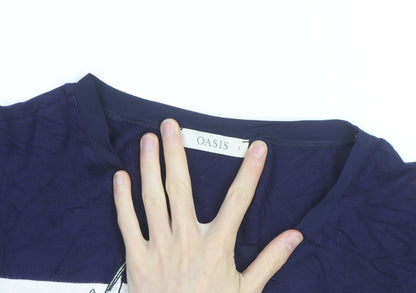 Oasis Womens Blue Striped Embroidered Bird T-Shirt Size L