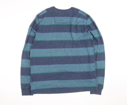 Quiksilver Men's Blue Striped Cotton Crew Neck Jumper Size M