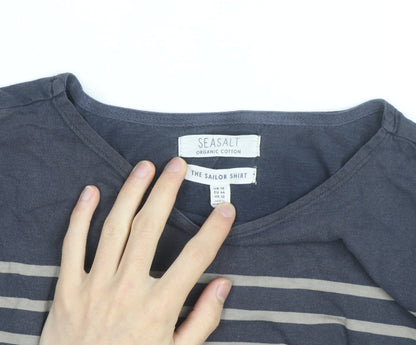 Seasalt Women Blue Striped Long Sleeve Organic Cotton Sailor Shirt UK16