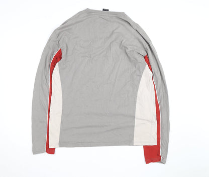 iets frans... Men's Grey and Red Long Sleeve Colourblock Top Size M
