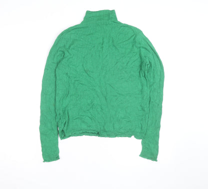 Whistles Women's Green Roll Neck Ribbed Knit Wool Blend Jumper M