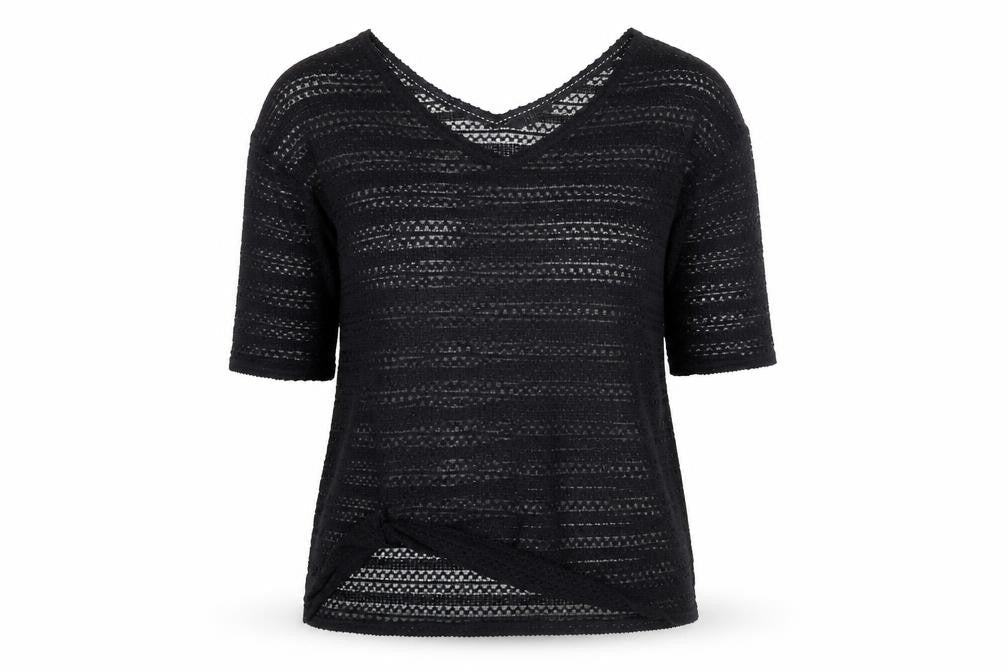 Next Womens Black V-Neck Knit Jumper Size 12 Lightweight Crochet Style