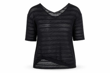 Next Womens Black V-Neck Knit Jumper Size 12 Lightweight Crochet Style