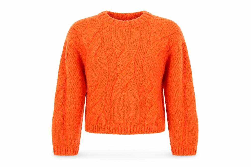 Stradivarius Women Orange Cable-Knit Crew Neck Jumper Size 8