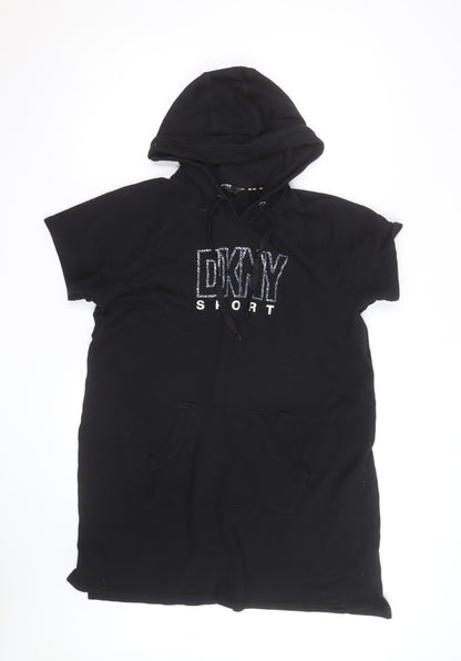 DKNY Sport Womens Black Short Sleeve Hooded Tunic Dress XL