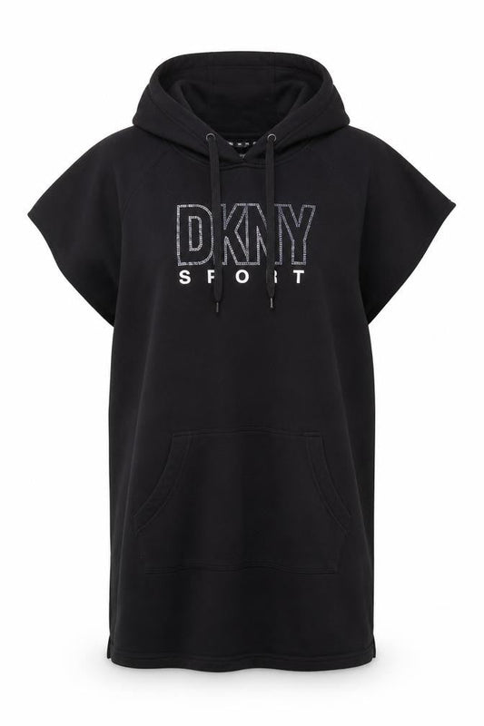 DKNY Sport Womens Black Short Sleeve Hooded Tunic Dress XL