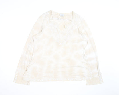Next Women Beige Embroidered Tunic Blouse UK 16 Long Sleeve Top