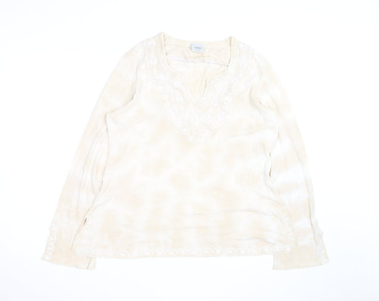 Next Women Beige Embroidered Tunic Blouse UK 16 Long Sleeve Top