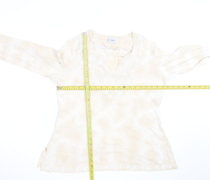 Next Women Beige Embroidered Tunic Blouse UK 16 Long Sleeve Top