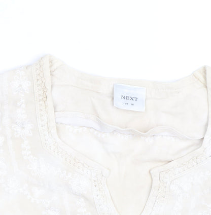 Next Women Beige Embroidered Tunic Blouse UK 16 Long Sleeve Top