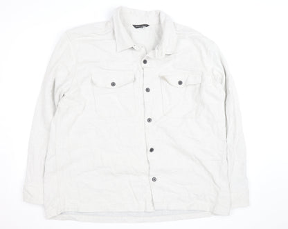 Peacocks Men's Beige Cotton Flannel Button Jacket 2XL Regular Fit