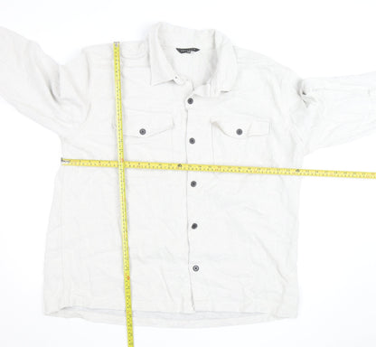 Peacocks Men's Beige Cotton Flannel Button Jacket 2XL Regular Fit