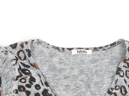 Tilletts Women Grey Animal Print Ruffle Long Sleeve Top Size S