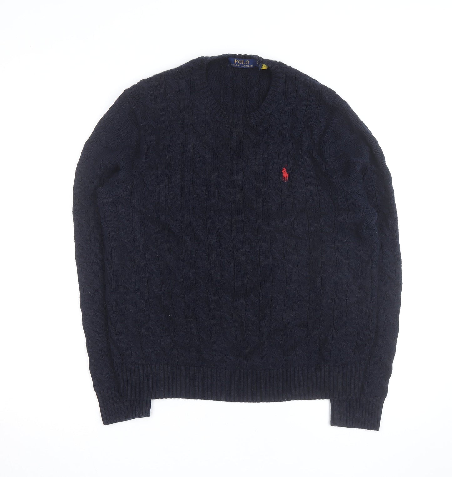 Polo Ralph Lauren Men's Blue Cable-Knit Cotton Jumper Size L