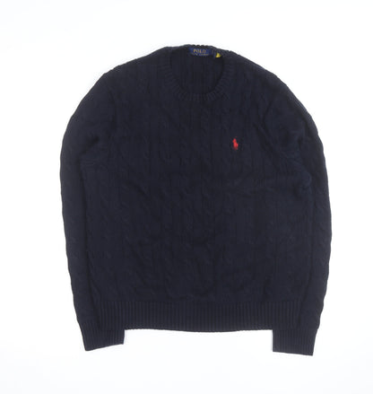 Polo Ralph Lauren Men's Blue Cable-Knit Cotton Jumper Size L