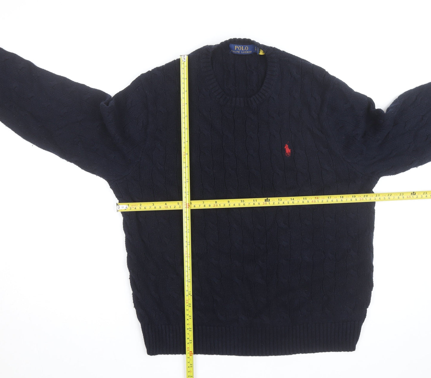 Polo Ralph Lauren Men's Blue Cable-Knit Cotton Jumper Size L