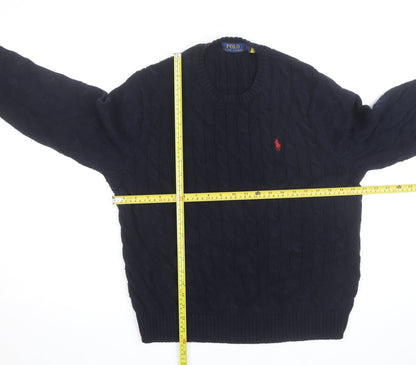 Polo Ralph Lauren Men's Blue Cable-Knit Cotton Jumper Size L