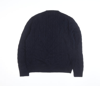 Polo Ralph Lauren Men's Blue Cable-Knit Cotton Jumper Size L