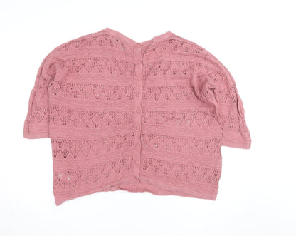 FatFace Women's Pink Open-Knit 3/4 Sleeve Cotton Cardigan Size 12