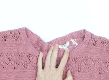 FatFace Women's Pink Open-Knit 3/4 Sleeve Cotton Cardigan Size 12