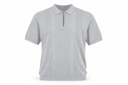 Tu Men Grey Cotton Blend Short Sleeve Zip Collar Polo Shirt L