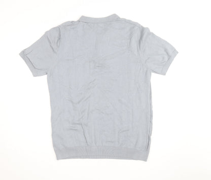 Tu Men Grey Cotton Blend Short Sleeve Zip Collar Polo Shirt L