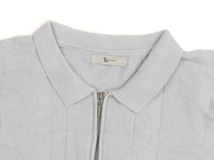 Tu Men Grey Cotton Blend Short Sleeve Zip Collar Polo Shirt L