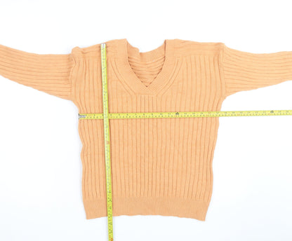 Next Women's Beige V-Neck Rib-Knit Pullover Jumper Size S