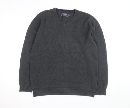 Maine New England Mens Grey Cotton V-Neck Jumper Size S